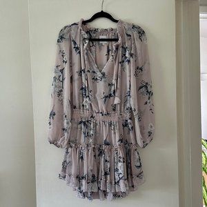 MISA Los Angeles Lorena Split-Neck Printed Chiffon Mini Dress